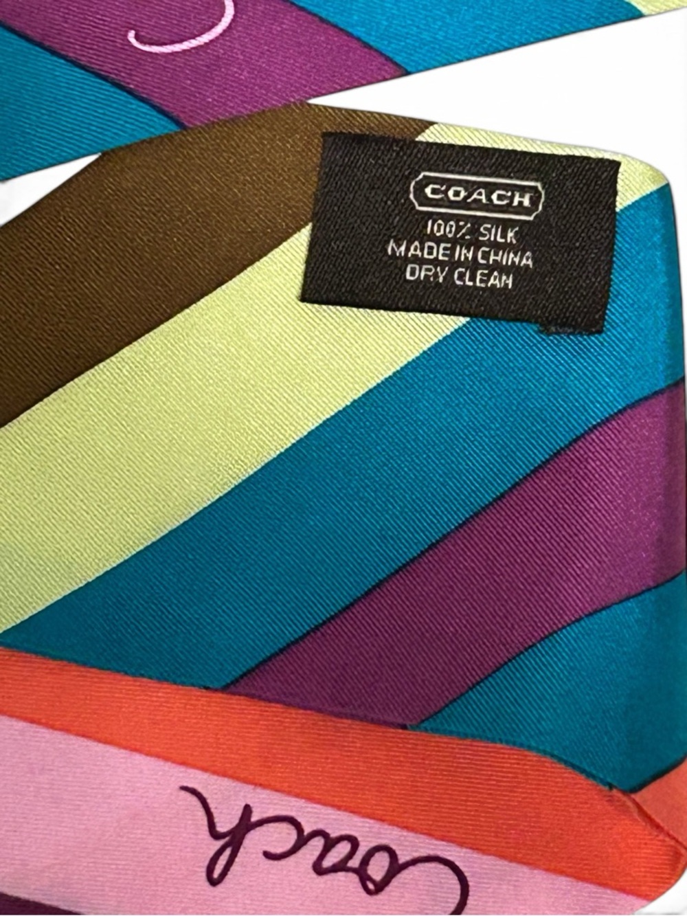 COACH Legacy Stripe Silk Skinny Scarf - Picture 4 of 6